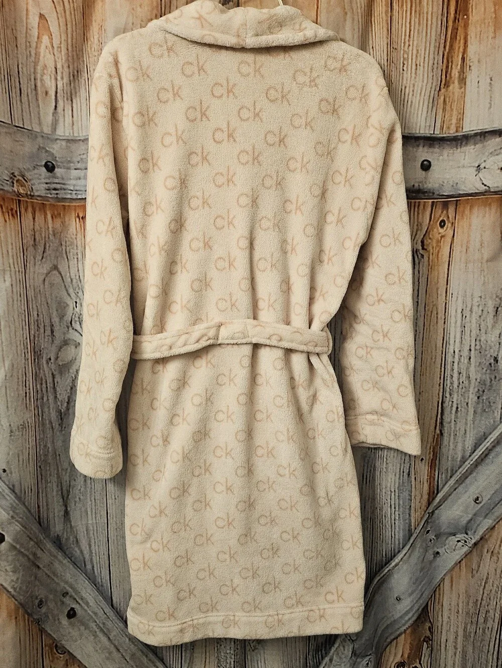 Calvin Klein Pink Logo Plush Shawl Collar Bath Robe
